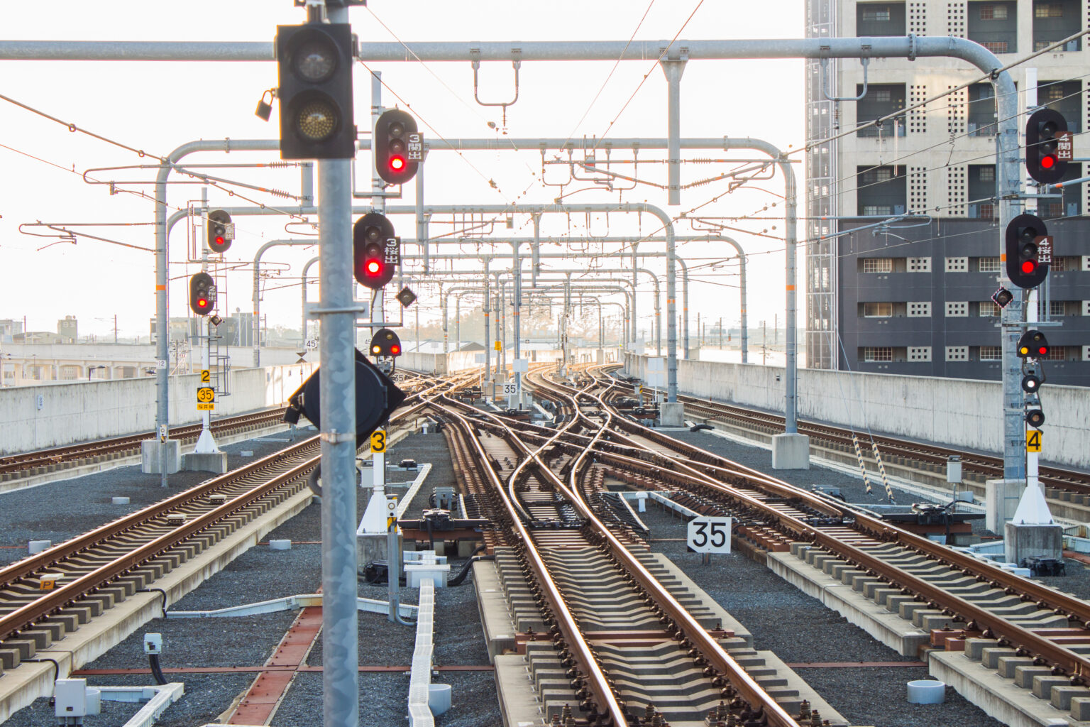 Railway signals over a multi-track junction